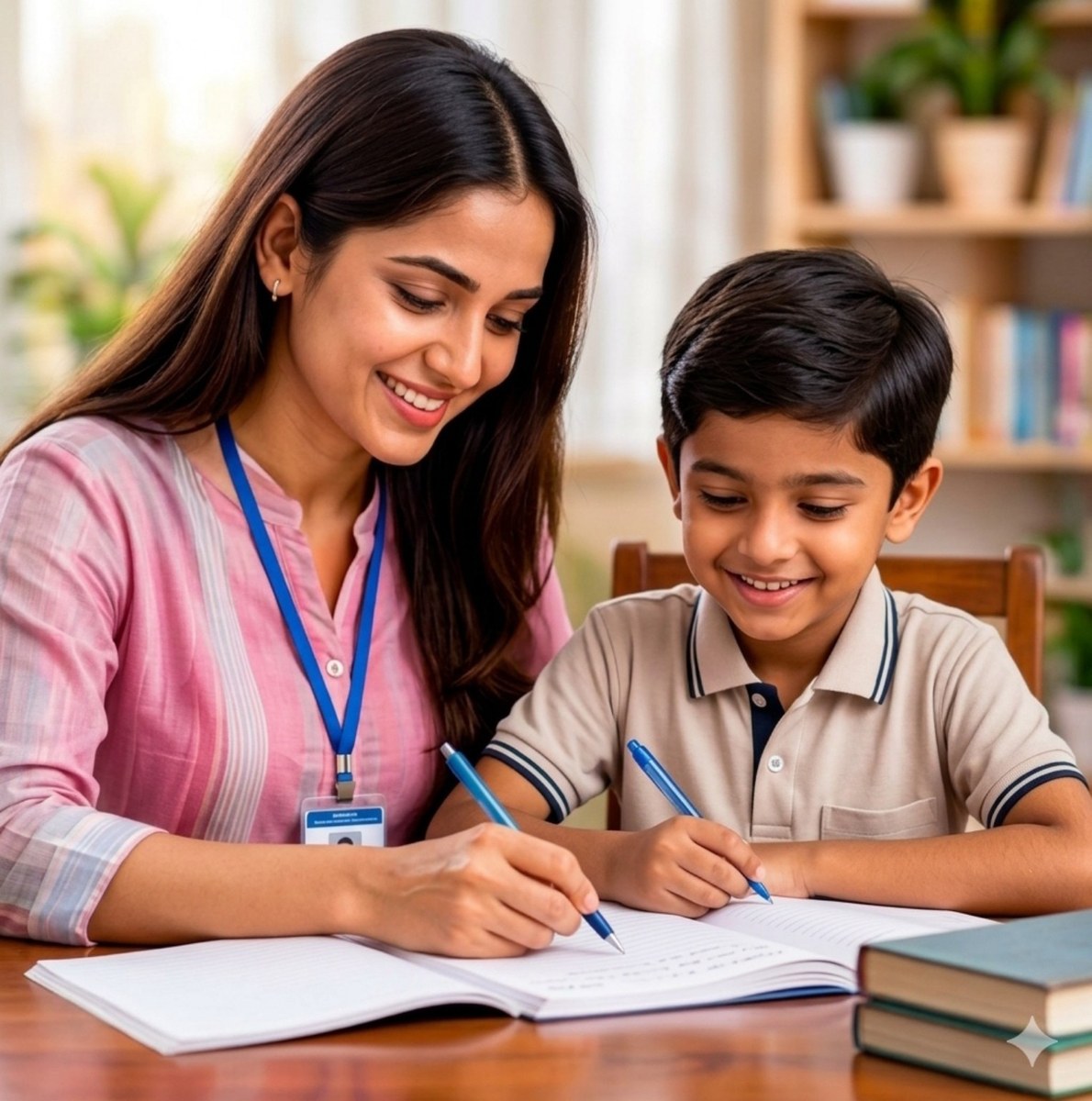 Female teacher with boy student
