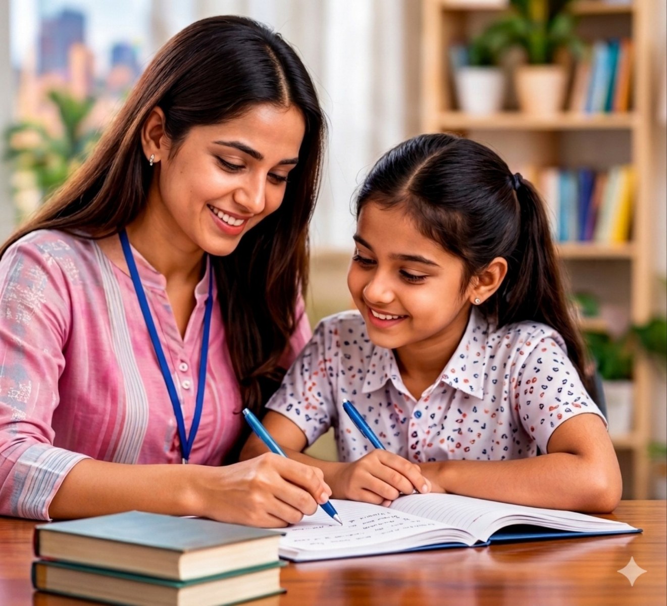 Female teacher with girl student
