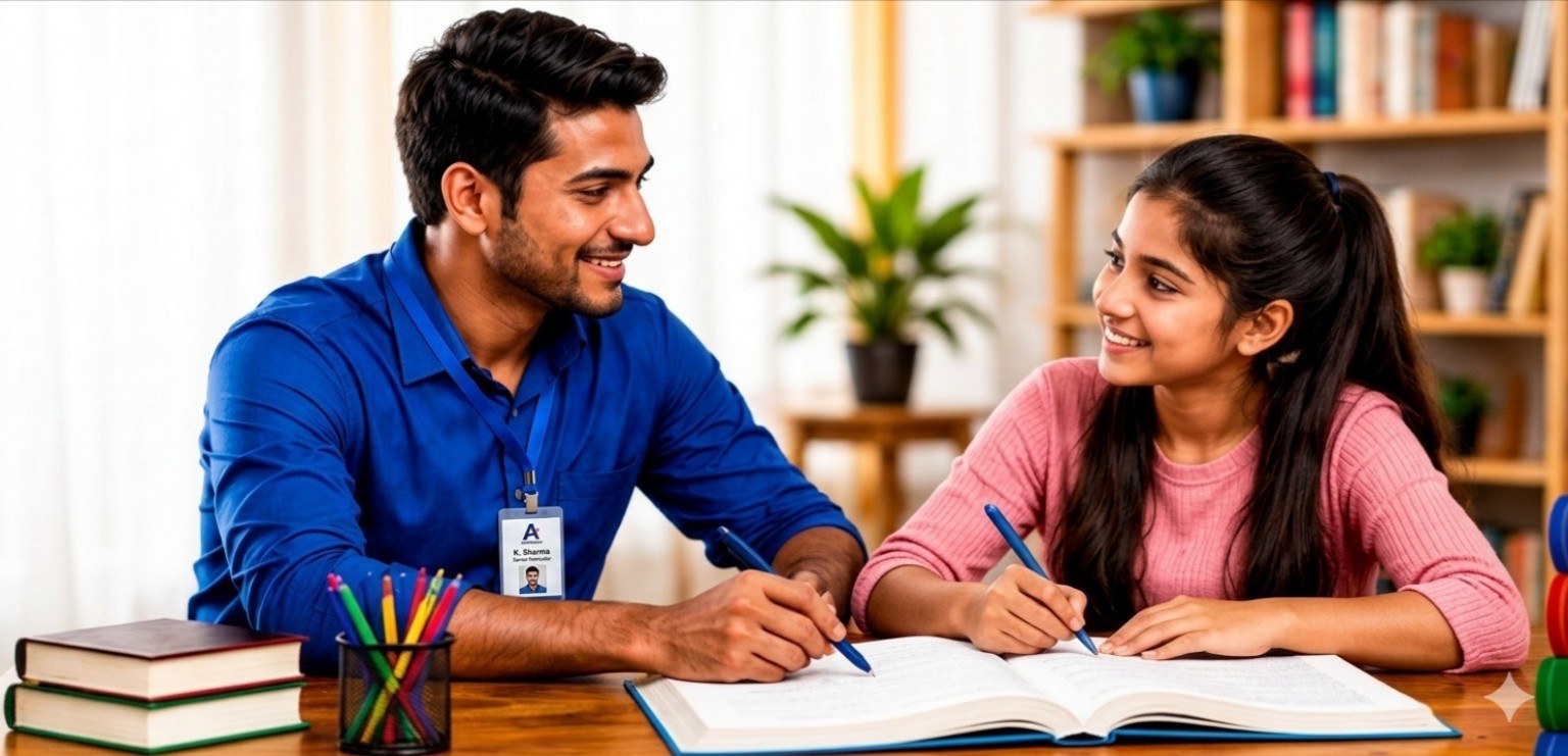 Male teacher with girl student